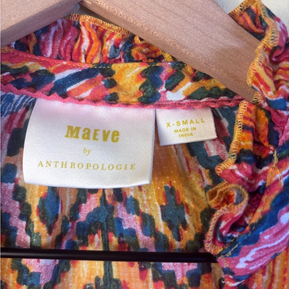 Anthropologie Maeve Tamarind Tiered Maxi Dress Orange/Multicolor Ikat Size XS - Picture 4 of 5